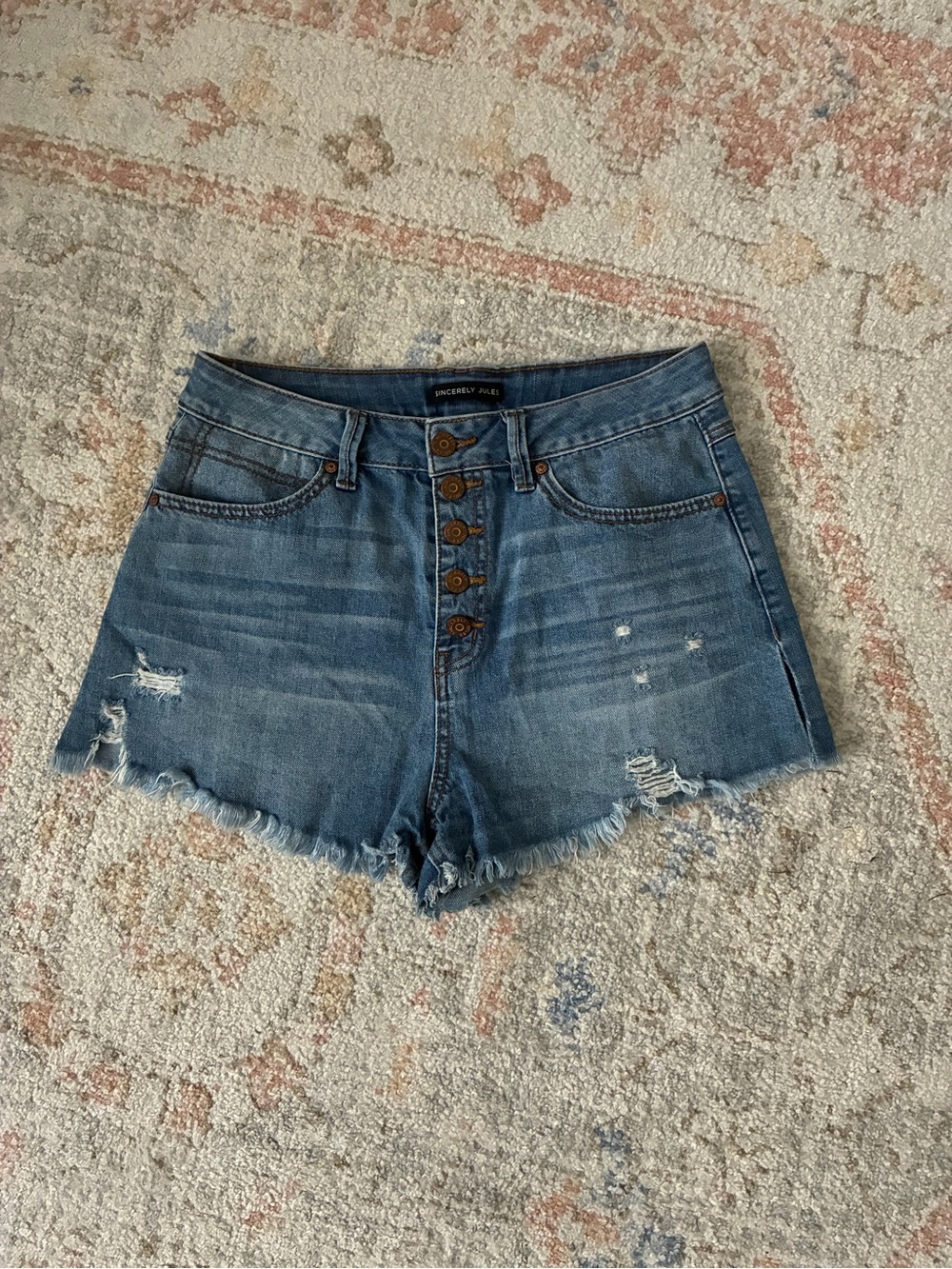 Sincerely Jules Distressed Exposed Button Fly Denim Cutoffs Sz 7